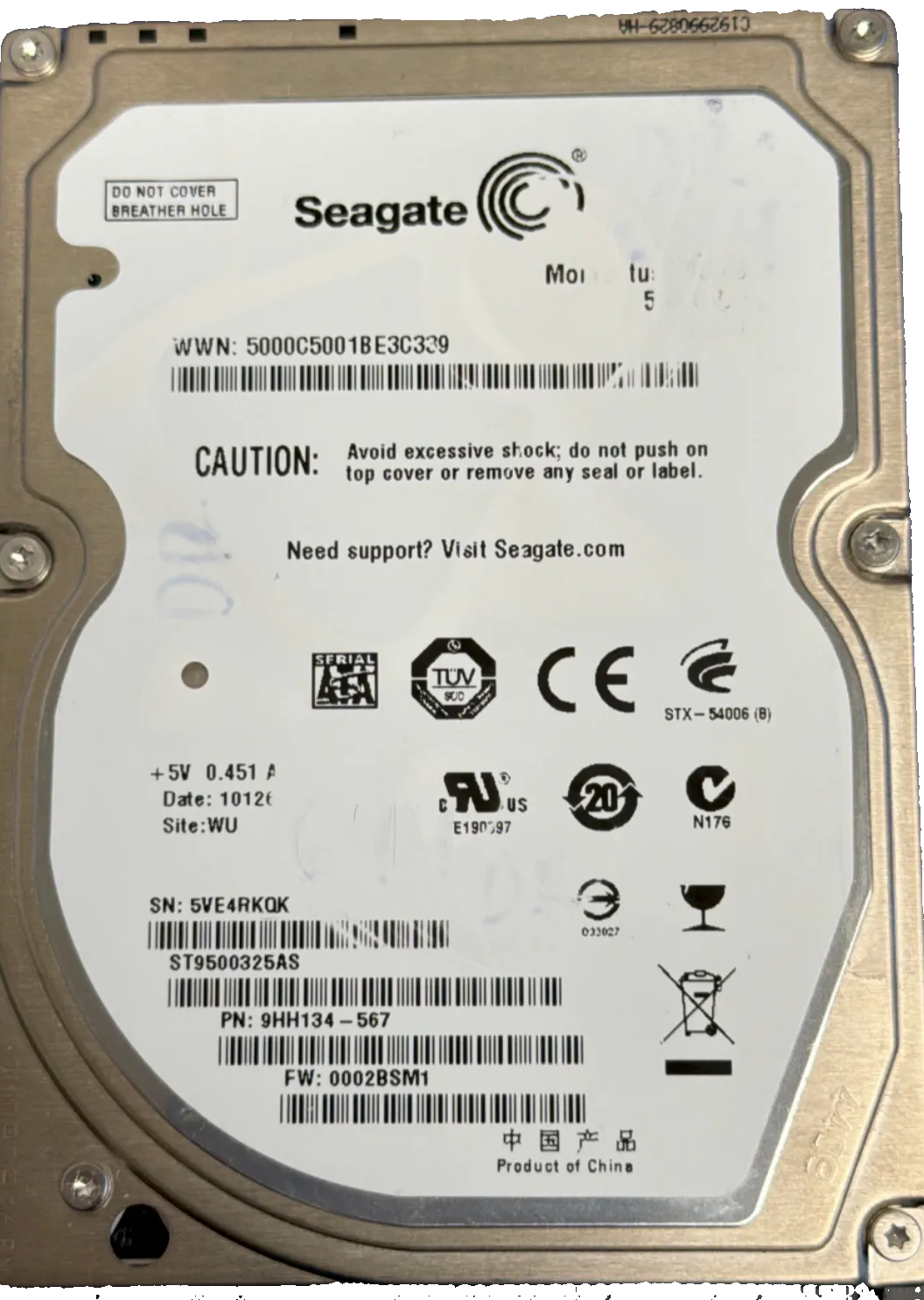 ST9500325AS – 100536286 REV E – 5VE4RK0K – Preamp 5A – 2.5" – SATA