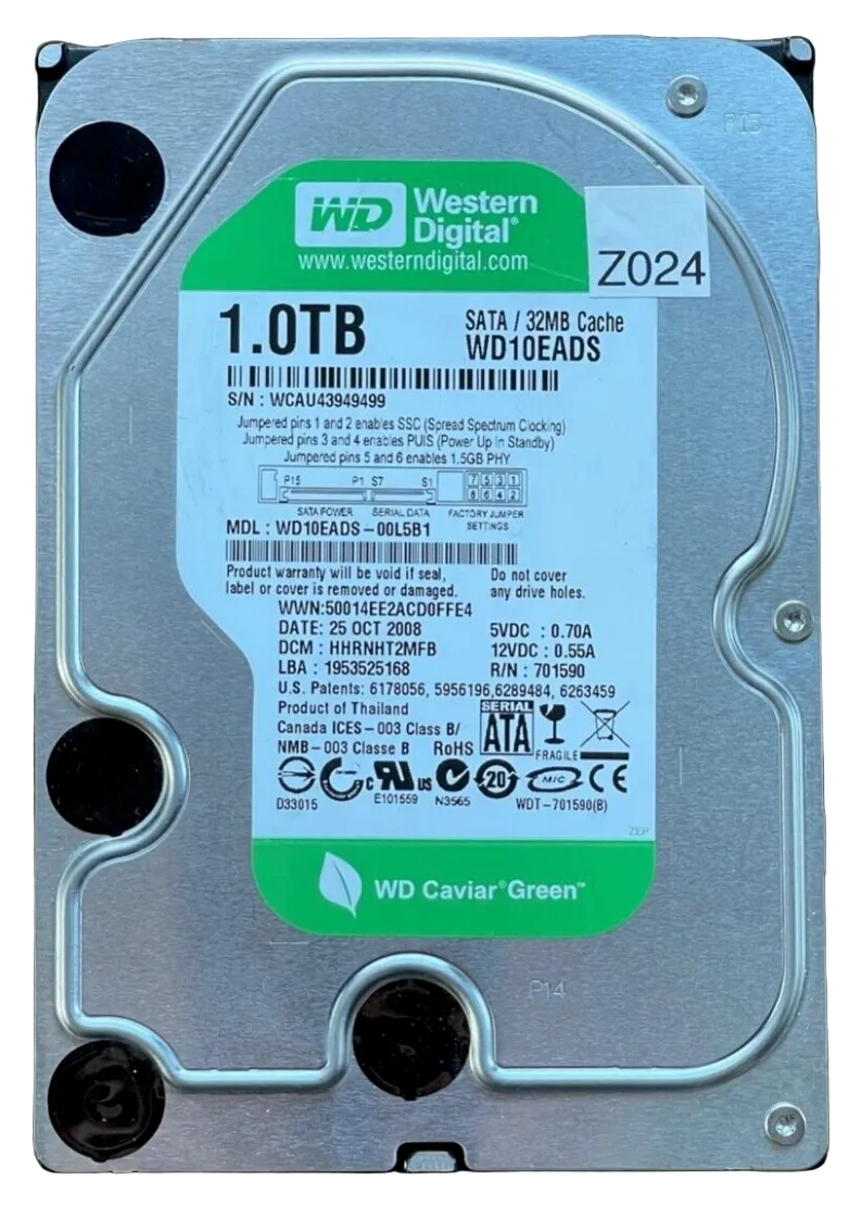 WD10EADS-00L5B1 – 2060-701590-002 REV P1 – HHRNHT2MFB – 1.0TB – 3.5" – SATA