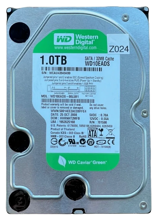 WD10EADS-00L5B1 – 2060-701590-002 REV P1 – HHRNHT2MFB – 1.0TB – 3.5" – SATA